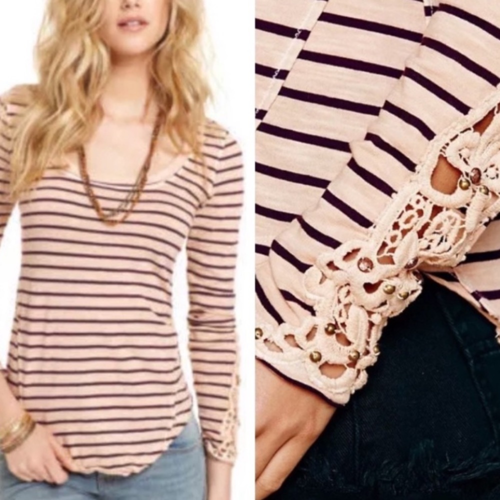 Free People ROCK CANDY long sleeve embroidered cuff Henley